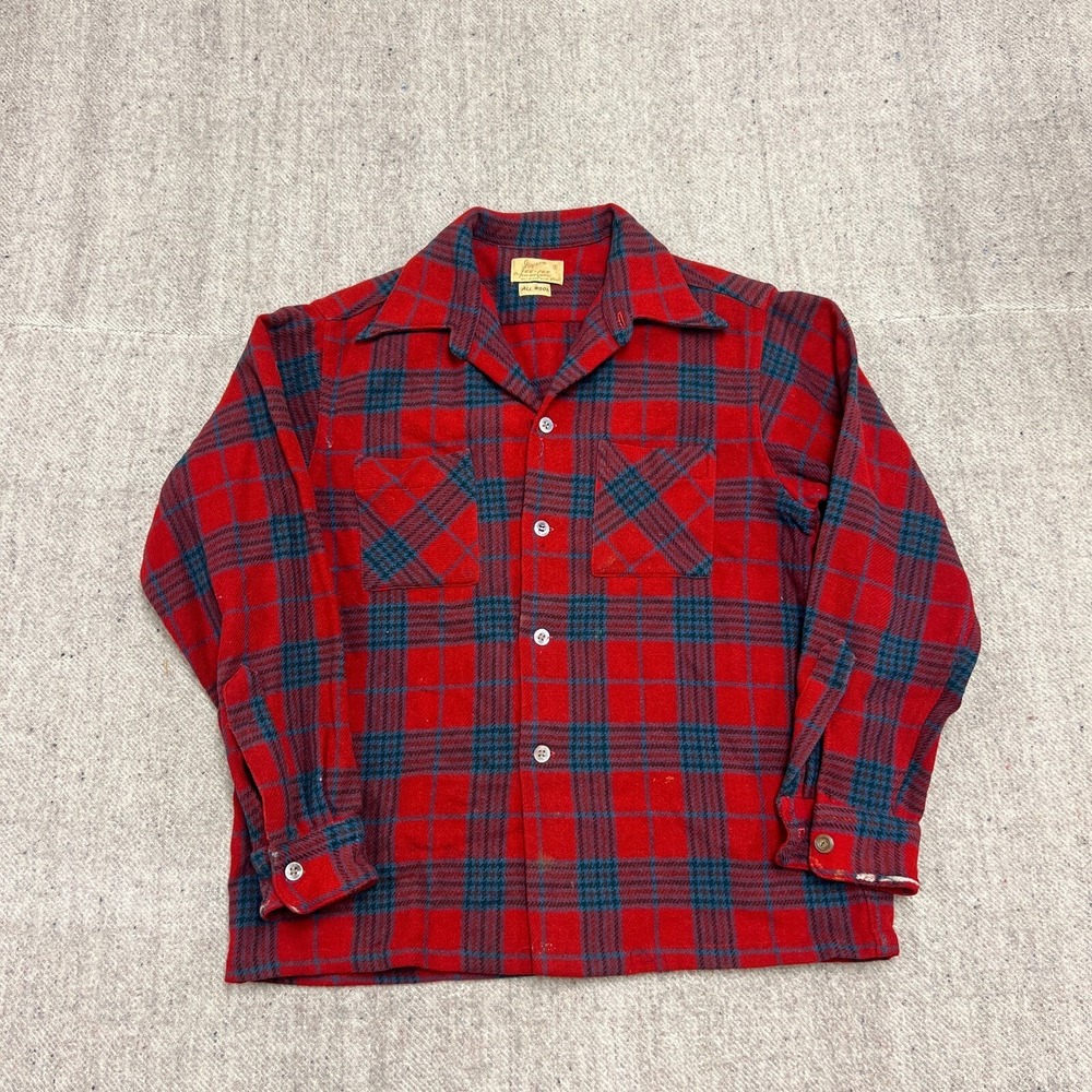 Vintage‎ Jayson Flannel Shirt Mens Large Red 1950s Wool Tee Cee Plaid